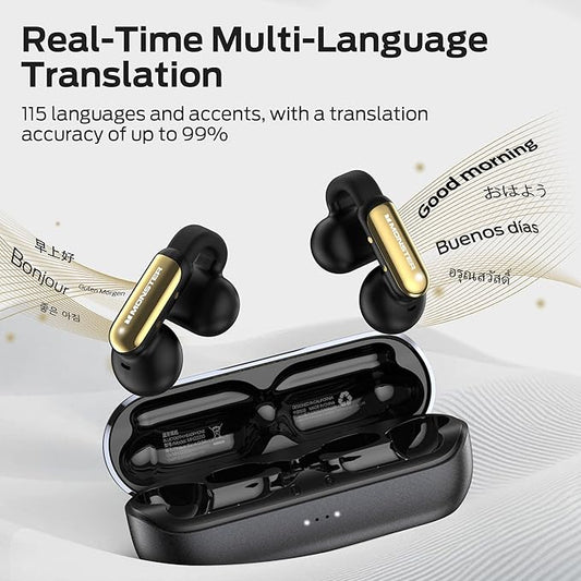 Monster AI Translation Earbuds Open AC601, 3-in-1 Translator Wireless Earphones, Bluetooth 6.0 Open Earbuds with 115 Languages Translation, Real-Time AI & Touch Control Wireless Headphone (Black)