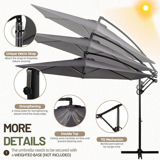 Shintenchi Patio Umbrella,Hanging Offset Umbrella, Outdoor Cantilever Hanging Umbrella with Easy Tilt,Crank, Cross Base, Poolside Sun Shade Canopy, Dark Gray