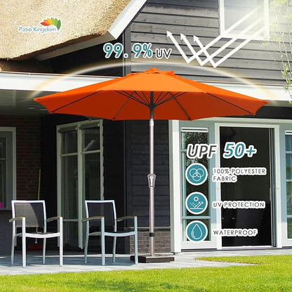 PatioKingdom 9FT Patio Outdoor Umbrella-UPF 50+ Sun Shade with Wind Vent, Push-Button Tilt & Smooth Crank Lift, Rust-Resistant Fiberglass Frame for Garden, Backyard,Yard