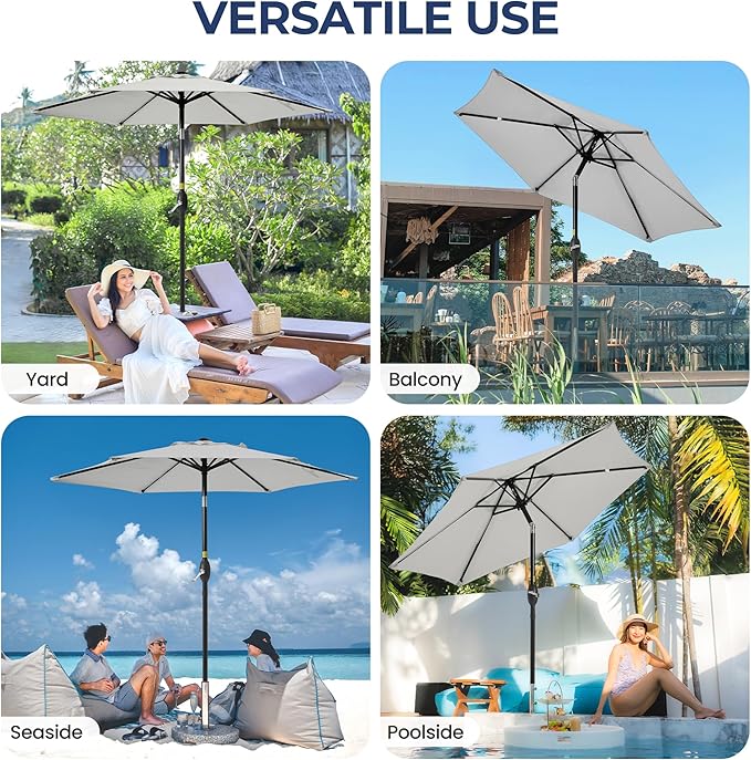 SUNVIVI OUTDOOR 7.5' Outdoor Patio Umbrella, Patio Umbrella, Market Umbrella, Metal Pole Umbrella with Push Button Tilt and Crank, 6 Ribs, Polyester Canopy