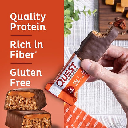 Quest Nutrition Crispy Chocolate Caramel Pecan Hero Protein Bar, 15g Protein, 1g Sugar, 3g Net Carbs, Gluten Free Protein Snack, Keto Friendly, 4 Count