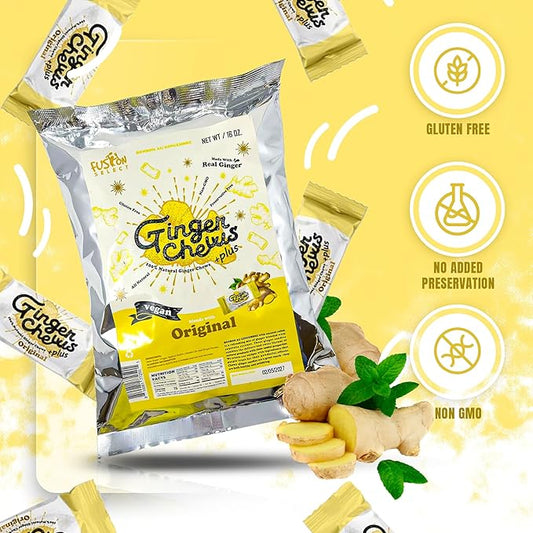 Fusion Select Ginger Chews - Sweet Soft Candied Delights From Indonesia - Promotes Relief From Morning Sickness, Upset Stomach - Made from Real Ginger Root, Non-GMO, Vegan Candy (1 Lb Mango)