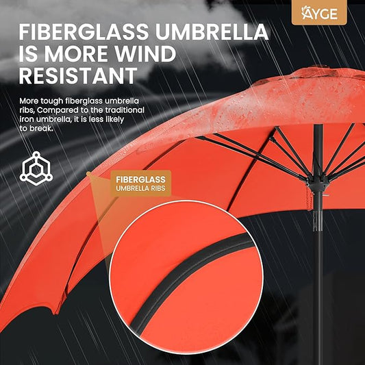 Ayge 9FT Large Outdoor Patio Umbrella Market Table Umbrella-UV Resistant, Easy Push Button Tilt and Crank, 8 Sturdy Fiberglass Ribs Heavy-Duty Pool Umbrella for Deck, Backyard,Garden
