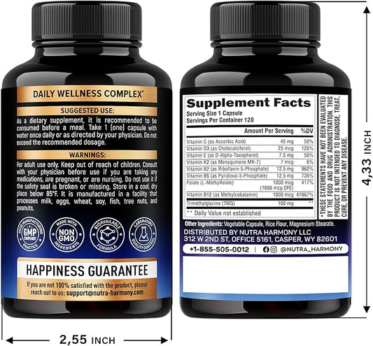 Methylated Multivitamin - B-Complex with Methylfolate & B12 - for Men & Women - 9-in-1 MTHFR Supplement with TMG - for Energy, Brain & Mood - Vegan, Lab Tested - Made in USA - 120 Capsules, One/Day