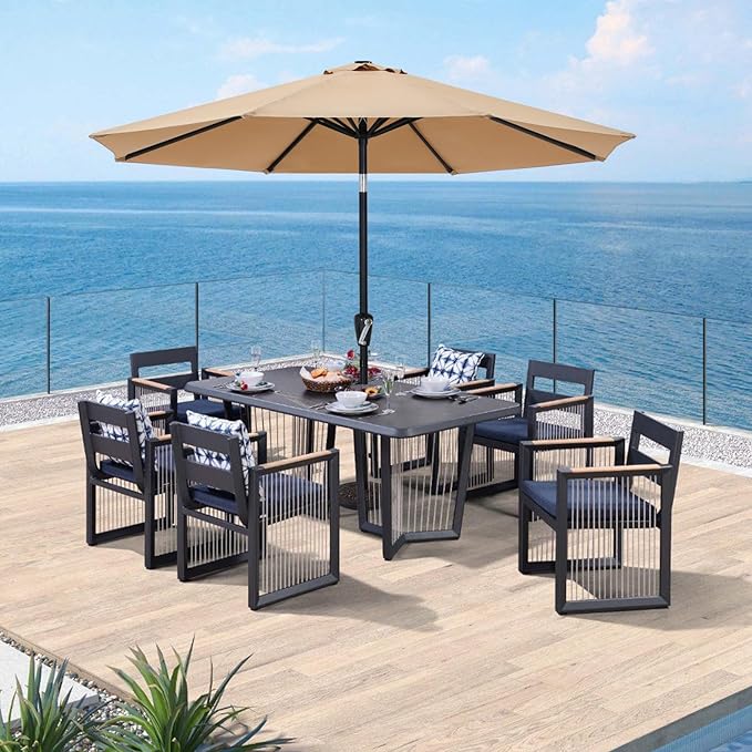 ABCCANOPY 9FT Outdoor Patio Umbrella, 8 Ribs Table Umbrella w/Crank for Easy Set Up, Suitable for Garden, Lawn, Deck & Backyard (Tan)