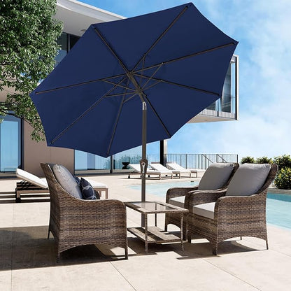 JEAREY 9FT Outdoor Patio Umbrella Outdoor Table Umbrella with Push Button Tilt and Crank, Market Umbrella 8 Sturdy Ribs UV Protection Waterproof for Garden, Deck, Backyard, Pool (Deep Blue)
