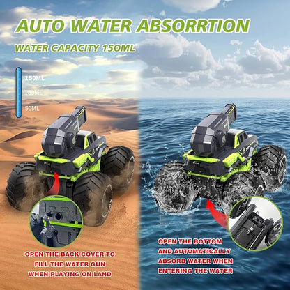 1:16 Amphibious Remote Control Car with Water Gun 4WD Gesture Sensing RC Car Boat Waterproof RC Truck Off-Road Stunt Car Toy for Kids/Adults Monster Truck for Outdoor Gift（with 2 Replaceable battery)