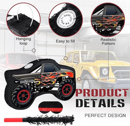 Car Pinata with Stick & Hanging Loop Mexican Pinata Game for Monster Truck Party Decorations Race Car Theme Birthday Carnival Party Supplies