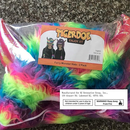 Tigerdoe Monster Hat Costume - 2 Pack Funny Crazy Hats - Monster Theme Birthday Party Supplies - Funny Furry Hats Colorful