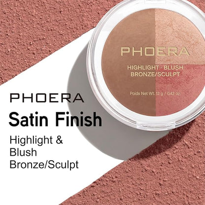 PHOERA Contour Palette,Shades with Highlighter & Bronzer & Makeup (#004)