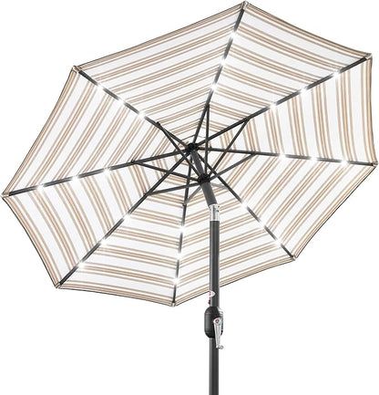 Best Choice Products 10ft Solar Polyester LED Lighted Patio Umbrella w/Tilt Adjustment and UV-Resistant Fabric - Striped Tan