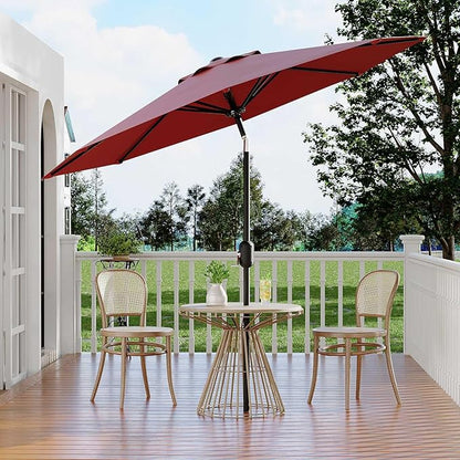 10Ft Patio Umbrella - 8 Sturdy Ribs Outdoor Table Umbrella with Crank Lift & Push Button Tilt - Market Umbrella for Pool, Deck, Yard, Garden - Red