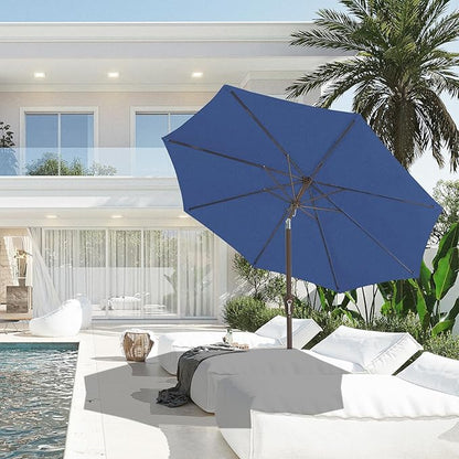 JEAREY 9FT Outdoor Patio Umbrella Outdoor Table Umbrella with Push Button Tilt and Crank, Market Umbrella 8 Sturdy Ribs UV Protection Waterproof for Garden, Deck, Backyard, Pool (Dark Blue)