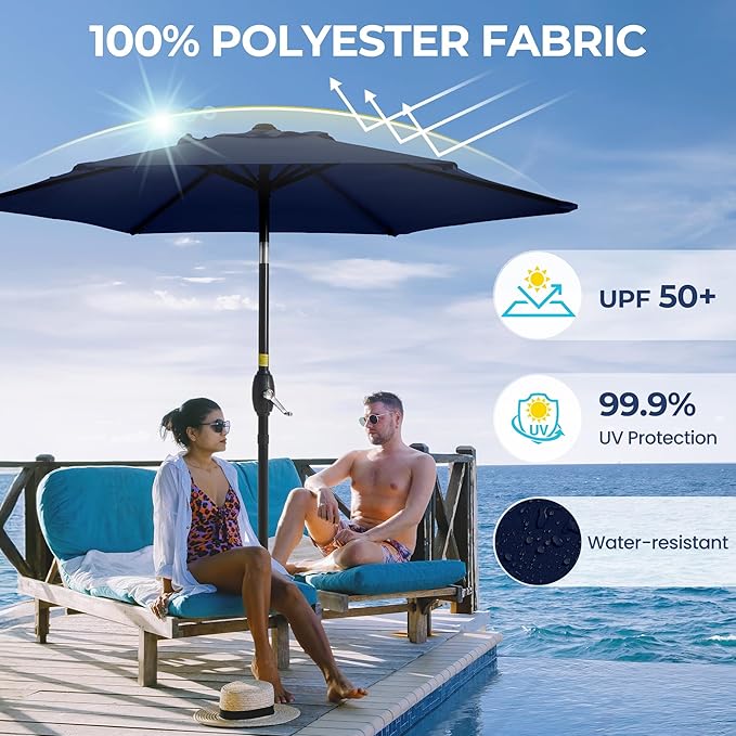 SUNVIVI OUTDOOR 7.5' Outdoor Patio Umbrella, Patio Umbrella, Market Umbrella, Metal Pole Umbrella with Push Button Tilt and Crank, 6 Ribs, Polyester Canopy