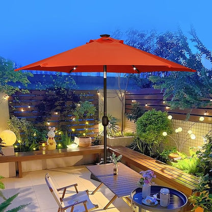 Blissun 7.5 ft Solar Umbrella, 18 LED Lighted Patio Umbrella, Table Market Umbrella