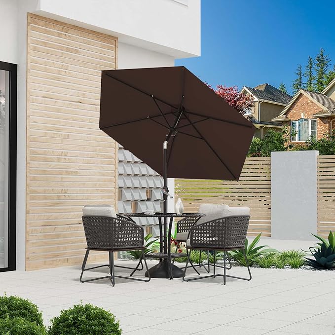 7.5FT Patio Umbrella Table Market Umbrella w/Tilt and Crank Heavy-Duty Round Outdoor Umbrellas for Garden, Deck, Backyard, Pool and Beach, Brown