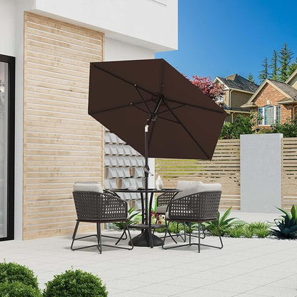 7.5FT Patio Umbrella Table Market Umbrella w/Tilt and Crank Heavy-Duty Round Outdoor Umbrellas for Garden, Deck, Backyard, Pool and Beach, Brown
