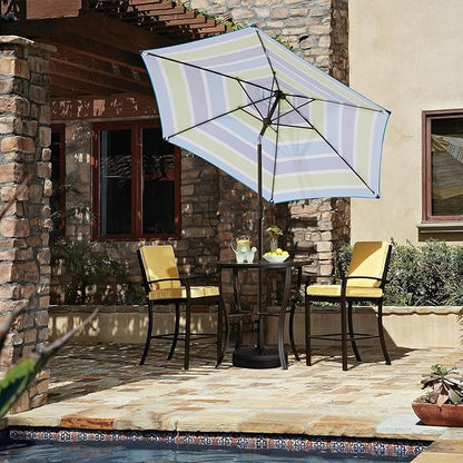 JEAREY 7.5FT Patio Umbrella Market Table Umbrella with 6 Sturdy Ribs, Push Button Tilt/Crank Outdoor Umbrella for Garden, Deck, Backyard, Pool and Beach,Bold Blue-Green Stripe