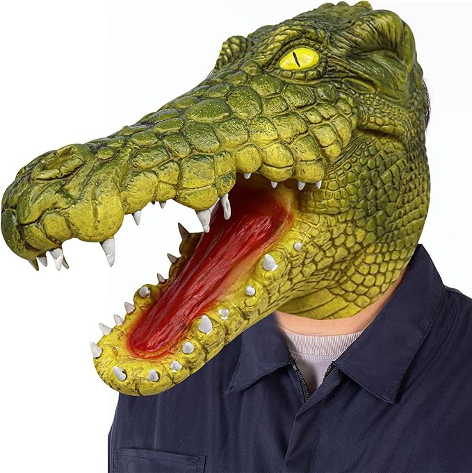 Halloween Alligator Mask Novelty Latex Animal Full Head Mask Party Cosplay Mask Crocodile Costume Props for Adult Carnival Party
