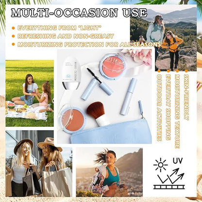 Hydrating Face Sunscreen,Tinted Moisturizer with SPF50 PA+,Lightweight Facial Sunscreen Long Lasting Sunblock,Soft Cream Texture,Face Primer,All-Day Wear