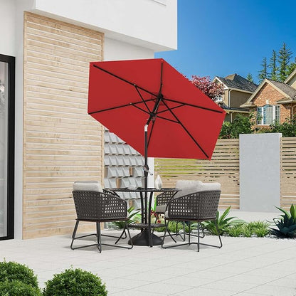 7.5FT Patio Umbrella Table Market Umbrella w/Tilt and Crank Heavy-Duty Round Outdoor Umbrellas for Garden, Deck, Backyard, Pool and Beach, Red