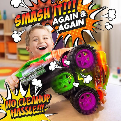 Exploding Monster Truck Toy with Explosive Crash Sounds and Lights, Smash It Up Again and Again, Monster Truck Toys for Boys Kids Ages 3, 4-7 & Above | Toddler Toys for 3 Year Old Boys Gift