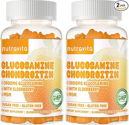 Glucosamine Chondroitin Gummies with MSM & Elderberry Extra Strength - Joint Support, Antioxidant Immune Support Supplement for Adults, Men & Women.120 Orange Chews