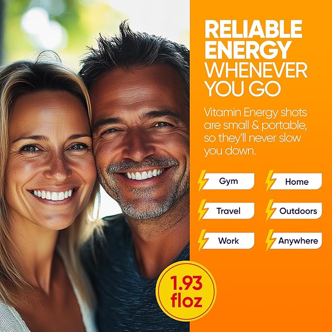 Vitamin Energy Immune+ Extra Strength Daily Energy Shot – Orange Burst – 260mg Natural Caffeine, B-Vitamins, Green Tea, Citicoline – Immune & Focus Support – Zero Sugar, Vegan – 1.93 fl oz, 24-Pack