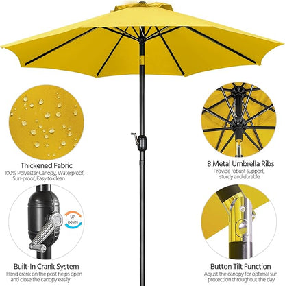 Yaheetech 9' Patio Umbrella, Market Table Umbrella w/8 Sturdy Ribs, Push Button Tilt/Crank,Outdoor Yard Sun Shade for Garden, Backyard and Pool, Yellow