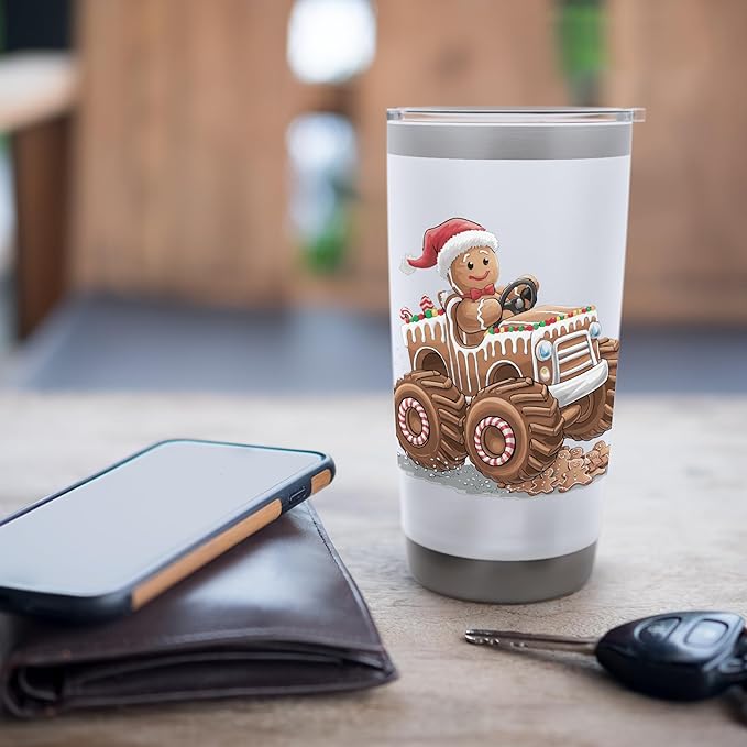 Funny Monster Truck Gingerbread Man Christmas Cookies Boys Stainless Steel Insulated Tumbler