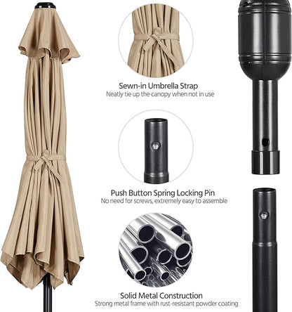 Yaheetech 11FT Patio Umbrella Outdoor Market Table Umbrella with Push Button Tilt & Crank for Garden/Lawn/Deck/Backyard/Pool/Beach, 8 Ribs, Tan