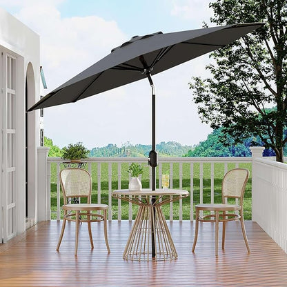 9Ft Patio Umbrella - 8 Sturdy Ribs Outdoor Table Umbrella with Crank Lift & Push Button Tilt - Market Umbrella for Pool, Deck, Yard, Garden - Gray