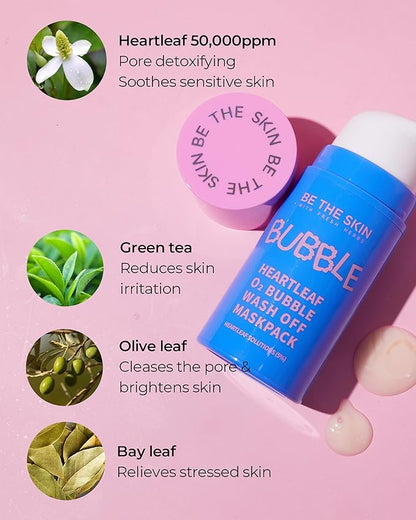 Heartleaf O2 Bubble Wash-Off Mask Pack - Gentle Pore Detoxifying for Sebum Control with 50,000ppm of Heartleaf Extract - Soothing & Radiance Korean Skincare, 1.69oz.