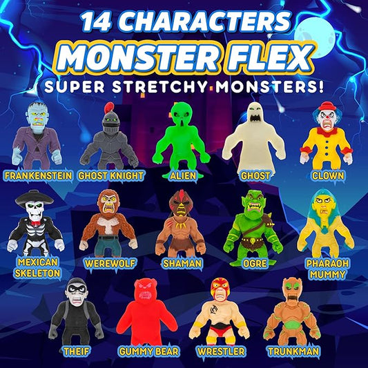 Monster Flex Stretchy Toys For Boys and Girls - 14 Unique Spooky Stretch Monsters, Monster Stretch Guy Toys For Kids Birthday Gift Party Favors Sensory Fidget Stress Toys for Kids, Series 3 (Wrestler)