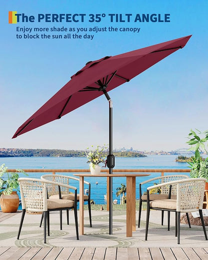 9FT Patio Umbrella Outdoor, Market Umbrella, Table Umbrella with Push Button Tilt and Crank, 8 Sturdy Ribs UV Protection Waterproof for Garden, Pool, Deck, Backyard (Dark Red)