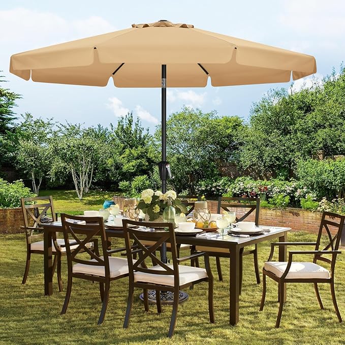 MASTERCANOPY Valance Patio Umbrella for Outdoor Table Market -8 Ribs (11ft,Khaki)