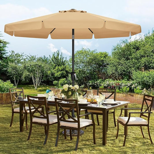 MASTERCANOPY Valance Patio Umbrella for Outdoor Table Market -8 Ribs (11ft,Khaki)