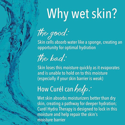 Curel Hydra Therapy, Itch Defense Moisturizer, Wet Skin Lotion, with Advanced Ceramide Complex, Vitamin E, & Oatmeal Extract, Helps to Repair Moisture Barrier, 12 Oz