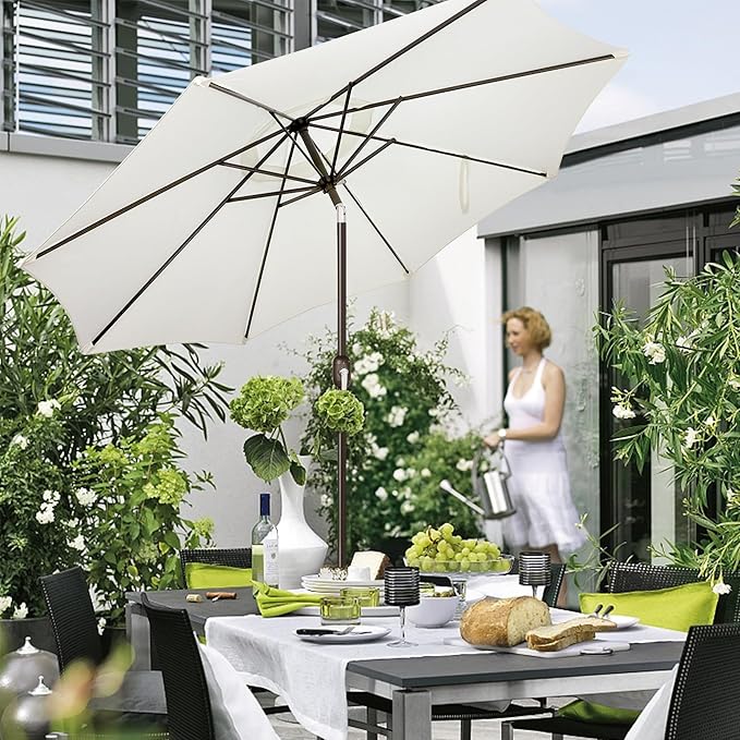 Blissun 9' Outdoor Patio Umbrella, Outdoor Table Umbrella, Yard Umbrella, Market Umbrella with 8 Sturdy Ribs, Push Button Tilt and Crank
