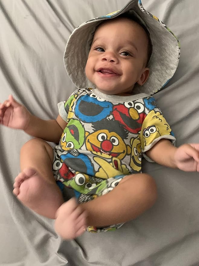 Sesame Street Elmo Cookie Monster Big Bird Romper and Bucket Sun Hat Newborn to Toddler