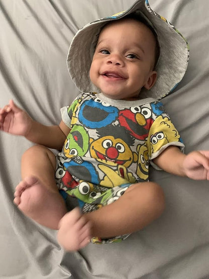 Sesame Street Elmo Cookie Monster Big Bird Romper and Bucket Sun Hat Newborn to Toddler