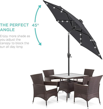 Best Choice Products 7.5ft Outdoor Solar Market Table Patio Umbrella for Deck, Pool w/Tilt, Crank, LED Lights - Gray