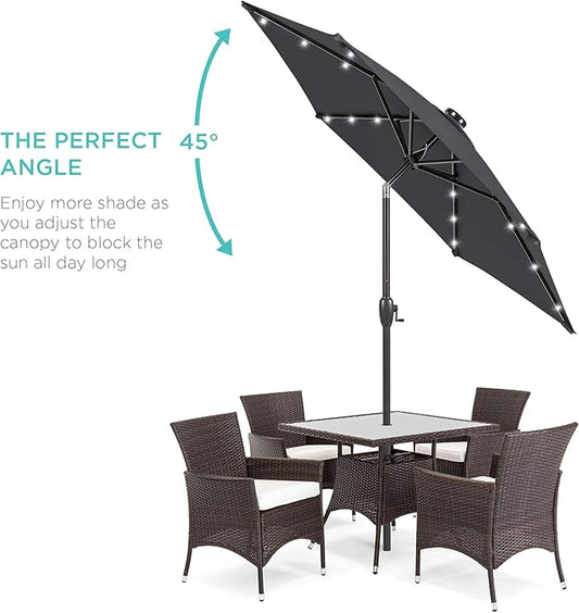 Best Choice Products 7.5ft Outdoor Solar Market Table Patio Umbrella for Deck, Pool w/Tilt, Crank, LED Lights - Gray