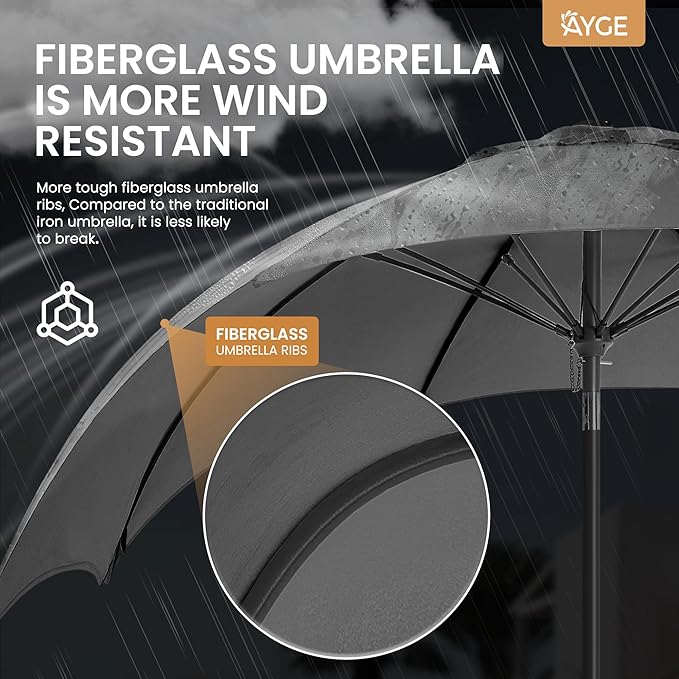 Ayge 9FT Large Outdoor Patio Umbrella Market Table Umbrella-UV Resistant, Easy Push Button Tilt and Crank, 8 Sturdy Fiberglass Ribs Heavy-Duty Pool Umbrella for Deck, Backyard,Garden