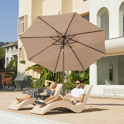 JEAREY 9FT Outdoor Patio Umbrella Outdoor Table Umbrella with Push Button Tilt and Crank, Market Umbrella 8 Sturdy Ribs UV Protection Waterproof for Garden, Deck, Backyard, Pool (Khaki)