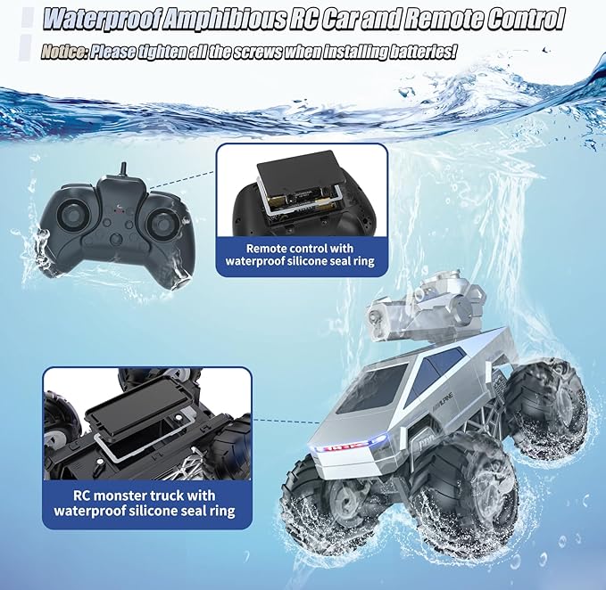 1:16 Remote Control Car, 2.4GHz Shoot Water RC Cars, 4WD Amphibious RC Truck, All Terrain Off-Road Remote Control Monster Truck, Pick-up RC Car Toy for Boys Girls Ages 6+