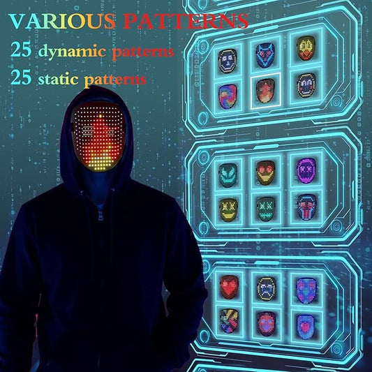 LED Mask with Gesture Sensing, Cool Light Up Transforming Face Mask for Halloween Xmas Cosplay