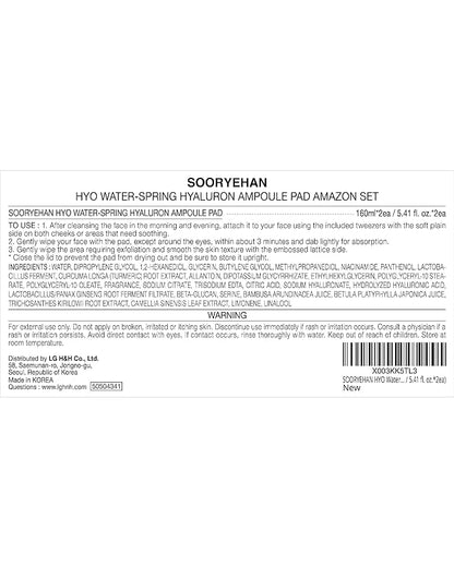 Sooryehan Hyobidam Water-Spring Hyaluronic Acid Pad (10.82fl oz, Pack of 2) - Gentle Daily Facial Toner Cotton Rounds for Soothing, Moisturizing, Exfoliating. Ginseng, Green Tea.