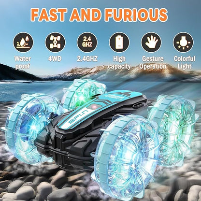 Remote Control Car, Amphibious RC Cars Toys for Ages 5-7, 4WD RC Boat, Waterproof 360° Rotating RC Monster Truck Stunt Car, Christmas Birthday Gifts Toys for Ages 8-13, Water Beach Pool Toy