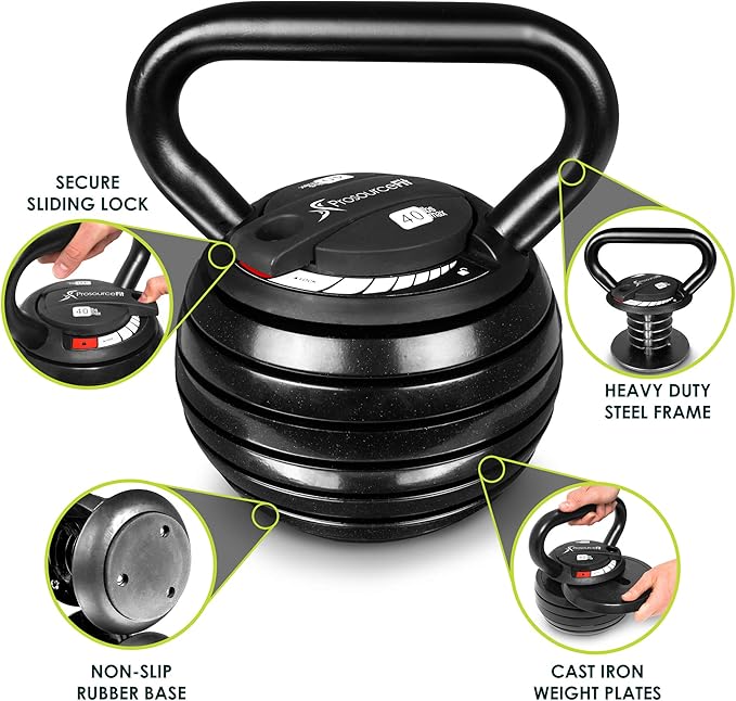 ProsourceFit Adjustable 40-lb Cast Iron Kettlebell Weight Set